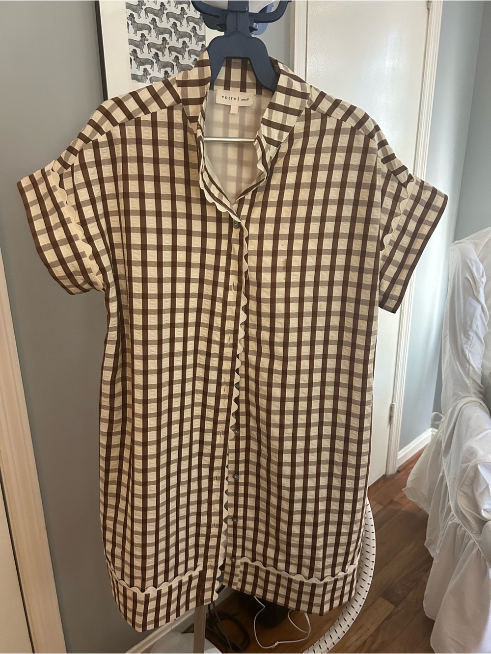 Entro Brown and cream gingham Button-Front Shirt Dress